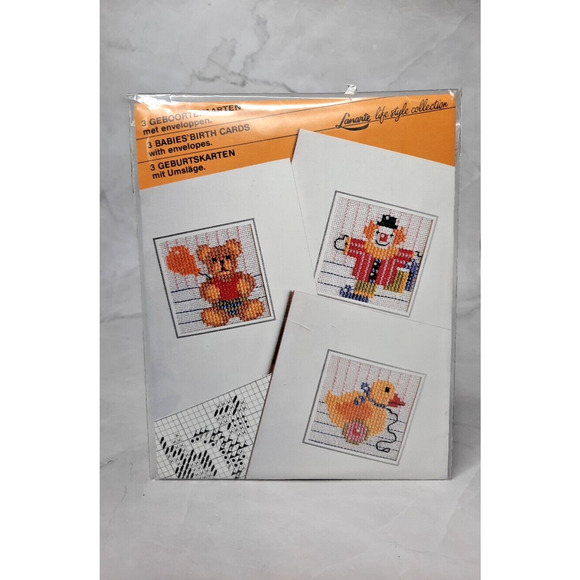Lanarte Life Style Collection Cross Stitch Greeting Card Kit Babies Birth Cards - Picture 1 of 8